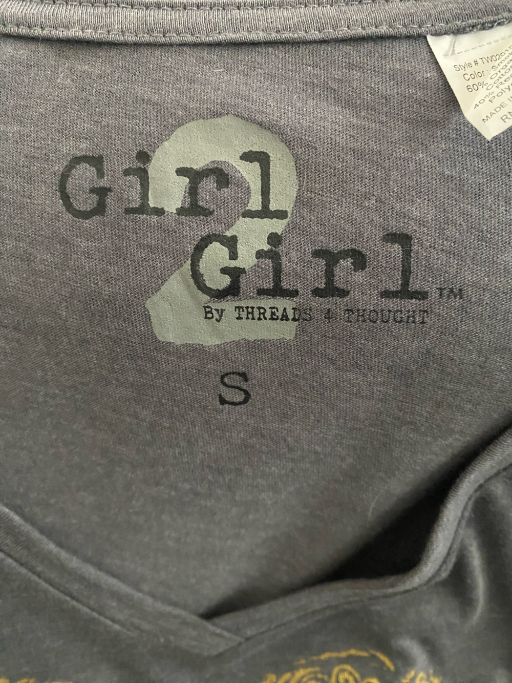Threads 4 Thought Gray V-Neck Tee with Yellow Floral Heart Graphic - Picture 6 of 9
